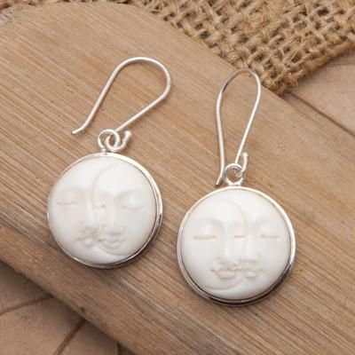 'Sun and Moon-Themed Sterling Silver Round Dangle Earrings'