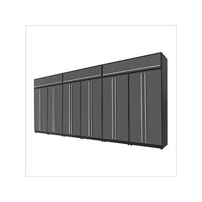 Proslat Garage Cabinets 9-Piece Glossy Grey Extra Tall Garage Cabinet Set with Silver Handles