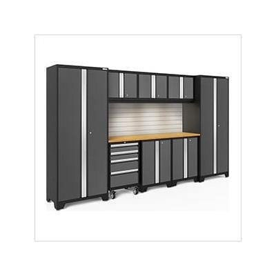 NewAge Garage Cabinets BOLD Series Grey 9-Piece Set with Bamboo Top, Backsplash and LED Lights