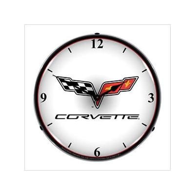 Collectable Sign and Clock C6 Corvette Logo Backlit Wall Clock