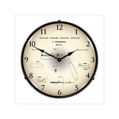 Collectable Sign and Clock 1874 Straight Razor Patent Blueprint Backlit Wall Clock