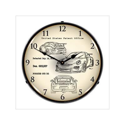 Collectable Sign and Clock Porsche GT3 RS Patent Blueprint Backlit Wall Clock