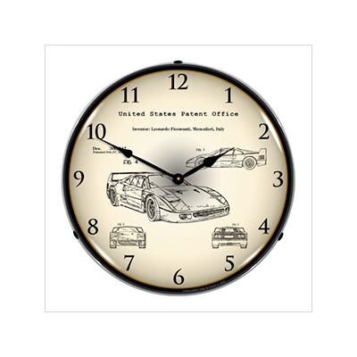 Collectable Sign and Clock Ferrari F40 Patent Blueprint Backlit Wall Clock