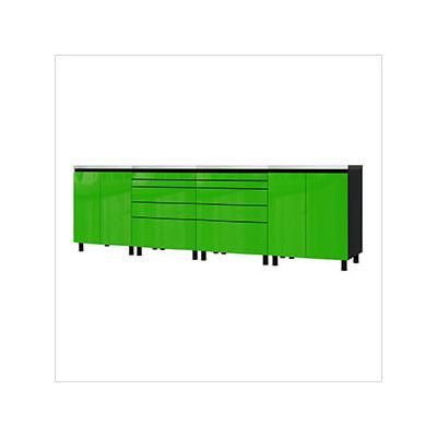 Contur Cabinet 10' Premium Lime Green Garage Cabinet System with Butcher Block Tops