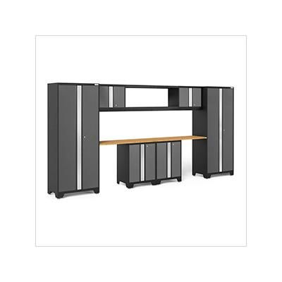 NewAge Garage Cabinets BOLD Series Grey 9-Piece Garage Cabinet System with Bamboo Worktop