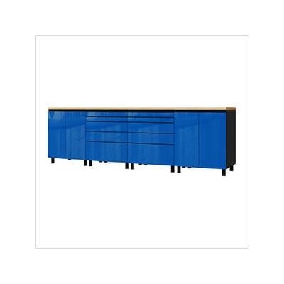 Contur Cabinet 10' Premium Santorini Blue Garage Cabinet System with Butcher Block Tops