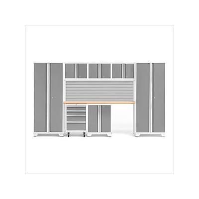 NewAge Garage Cabinets BOLD Series Platinum 8-Piece Set with Bamboo Top and Backsplash