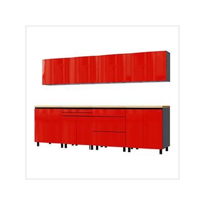 Contur Cabinet 10' Premium Cayenne Red Garage Cabinet System with Butcher Block Tops
