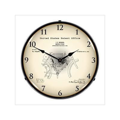 Collectable Sign and Clock 1902 Merkel Motorcycle Patent Blueprint Backlit Wall Clock