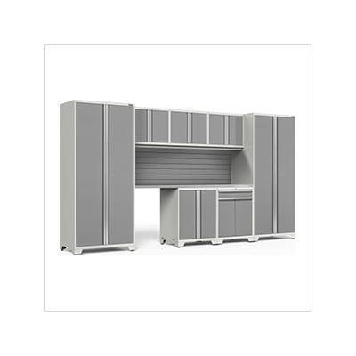 NewAge Garage Cabinets PRO Series Platinum 8-Piece Set with Stainless Steel Top and Slatwall