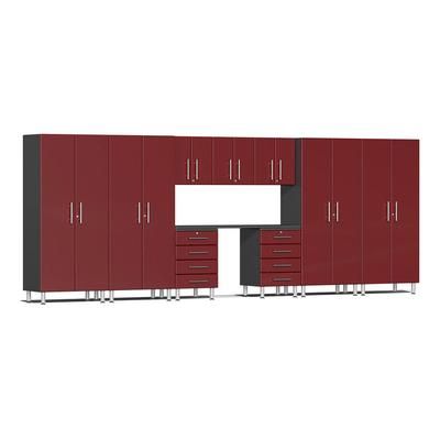 Ulti-MATE Garage Cabinets 10-Piece Garage Cabinet Kit with Channeled Worktop in Ruby Red Metallic
