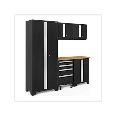 NewAge Garage Cabinets BOLD Series Black 6-Piece Set with Bamboo Top