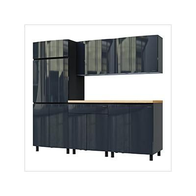Contur Cabinet 7.5' Premium Karbon Black Garage Cabinet System with Butcher Block Tops