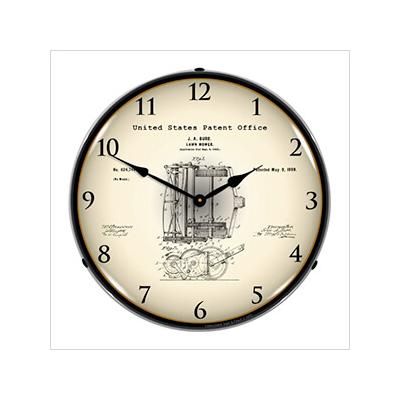 Collectable Sign and Clock 1898 J.A. Burr Lawn Mower Patent Blueprint Backlit Wall Clock