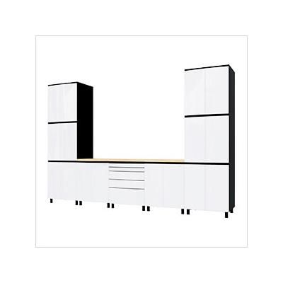 Contur Cabinet 12.5' Premium Alpine White Garage Cabinet System with Butcher Block Tops
