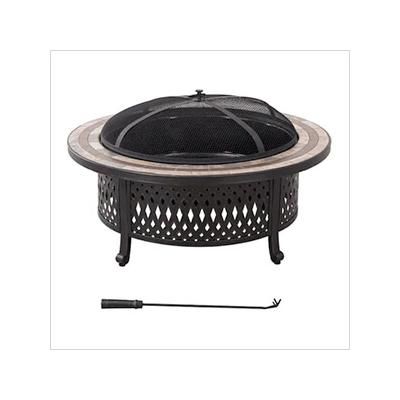 Sunjoy Group 40-Inch Steel Wood Burning Fire Pit with Ceramic Tile Table Top and Fire Poker