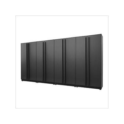 Proslat Garage Cabinets 4-Piece Mat Black Tall Garage Cabinet Set with Silver Handles