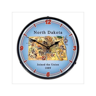 Collectable Sign and Clock State of North Dakota Backlit Wall Clock