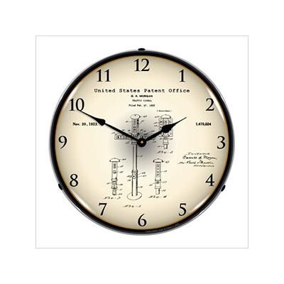 Collectable Sign and Clock 1922 First Traffic Signal G.A. Morgan Patent Blueprint Backlit Wall Clock