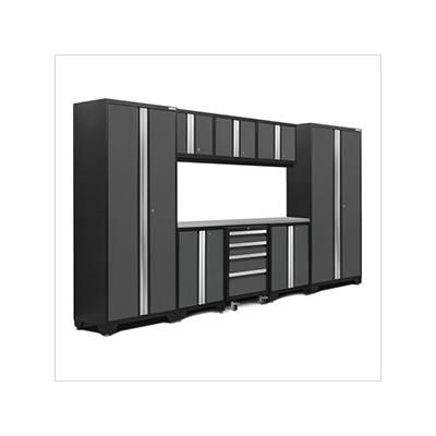 NewAge Garage Cabinets BOLD Series Grey 9-Piece Set with Stainless Steel Top