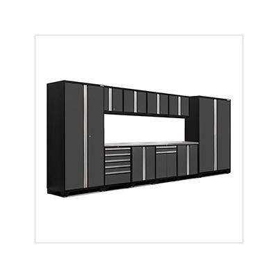 NewAge Garage Cabinets PRO Series Grey 12-Piece Set with Stainless Steel Tops and LED Lights