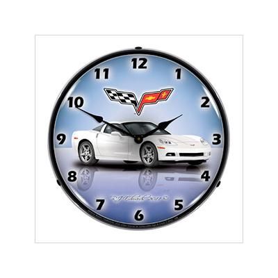 Collectable Sign and Clock C6 Corvette Arctic White Backlit Wall Clock