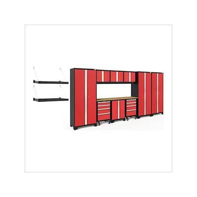 NewAge Garage Cabinets BOLD Series Red 12-Piece Set with Bamboo Top and Wall Mounted Shelves