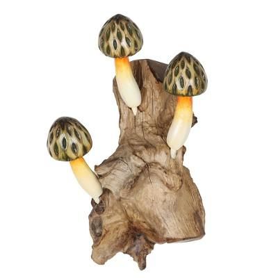 Enchanting Nature,'Wood Wall Art with Painted Yellow Mushrooms Made in Bali'