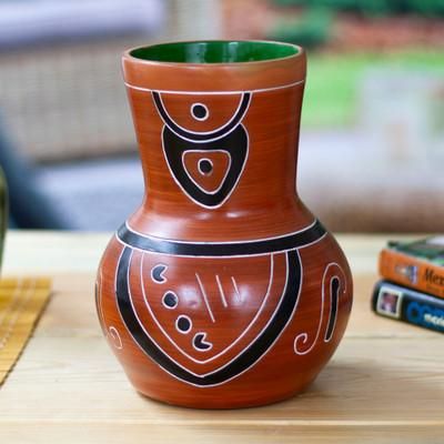 Treasure of Majesty,'Traditional Folk Art Brown and Green Ceramic Decorative Vase'