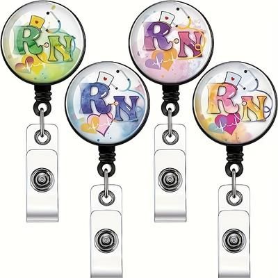 4pcs Rn Nurse Badge Clip Retractable Badge Holders Cute Rn Badge Reel Decorative Name Tag Holders Nursing Id Name Reels Doctor Lanyard For Nurse Doctor Teacher Student