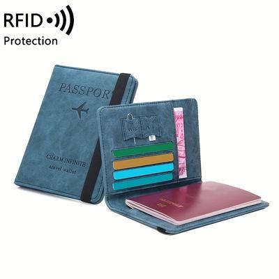 1pc Rfid Anti-theft Brush Multi-card Passport Bag, Travel Abroad Ticket Document Bag, Simple Fashion Multi-functional Passport Holder