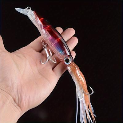 1pc Sea Fishing Large Octopus Fake Bait, 14cm/36.4g Long Throwing Beard Squid Bionic Lure, Plastic Hard Bait, Fishing Tackle