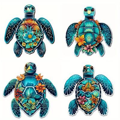 4 In1 Cute Teal Blue Day Of The Dead Sea Turtle Sticker, Suitable For Suitcase Water Bottle Phone Case Laptop Computer Skateboard