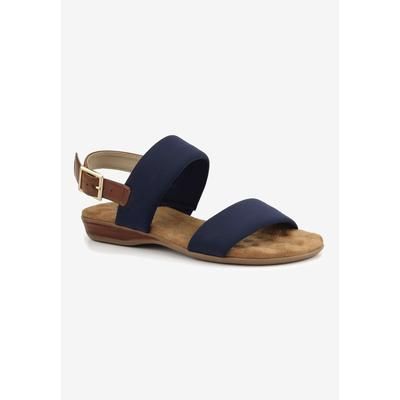 Wide Width Women's Cabana Sling Back Sandal by Ros Hommerson in Navy Luggage Leather (Size 6 W)