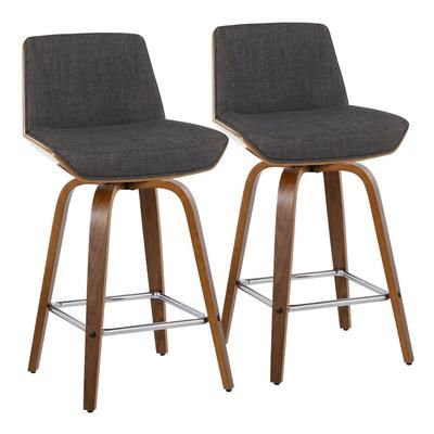 Corazza 26" Fixed-Height Counter Stool - Set Of 2 by Lumisource in Walnut Charcoal Chrome