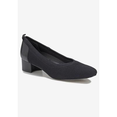 Extra Wide Width Women's Hester Heeled Pump by Ros Hommerson in Black Knit Leather (Size 8 1/2 WW)