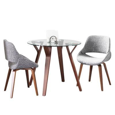 Folia Round Fabrico Dining Set - 3 Piece by Lumisource in Walnut Glass Grey