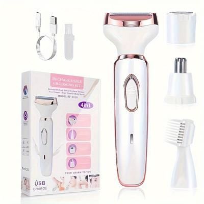 4 In 1 Electric Lady Shaver, Body Hair Removal Epilator, Painless Cordless Nose Hair Eyebrow Trimmer, Armpit Leg Hair Shaving Razor