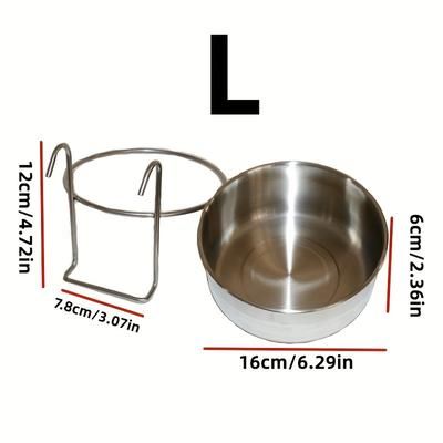 TEMU 1pc Stainless Steel Hanging Dog Bowl With Clamp Holder, Hanging Dog Crate Feeder Basin For Neck Protection