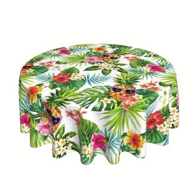 TEMU 1pc, Polyester Tablecloth, Hawaiian Pineapple Tropical Table Cover, Palm Leaves Table Cloth, Green Tablecloth, For Home Kitchen Dining Party Decoration