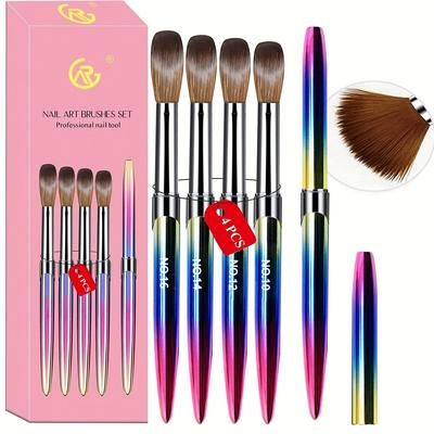 TEMU 4-piece Acrylic Nail Brush Set Acrylic Paint Poly Extended Gel Brush Nail Polish Carving Pen For Women's Household Diy Nail Brush