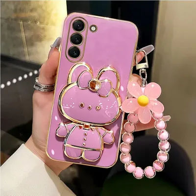 Mirror Rabbit Flower Strap Case For Samsung Galaxy S23 S20 S22 S21 S10 S9 S8 Note 10 20 8 9 Plus