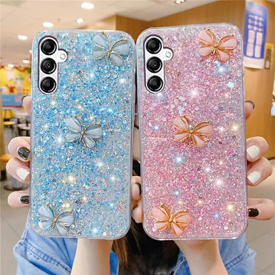 3D Butterfly Bling Glitter Case For Samsung Galaxy A55 A35 A15 A05S A25 5G A24 A34 A54 A14 A13 A23