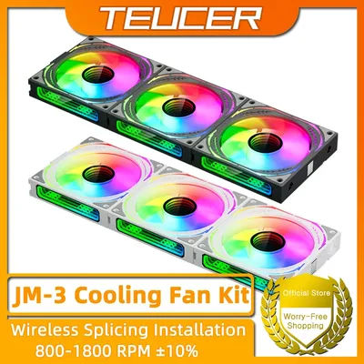 TEUCER JM-3 Wireless Cooling Fan Kit 3 in 1 ARGB Mirror Cycle Light Effect 800-1800RPM Case Fan 360 Water Cooling Radiator Fan