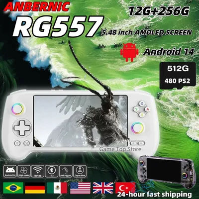 ANBERNIC RG557 Retro Handheld Game Console Android 14 5.48 Inch AMOLED Screen Video Player High-resolution Joysticks RG 557 PS2