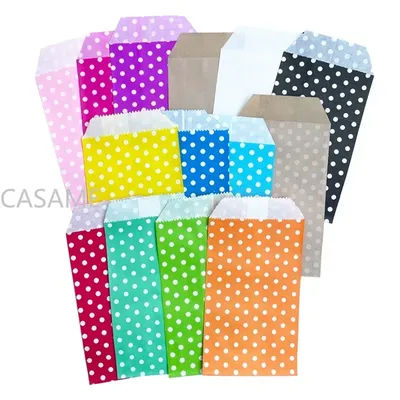 8x15cm 50pcs Kraft Paper Bags with White Polka Dot Pattern - Perfect for Weddings, Parties, and Small Business Supplies