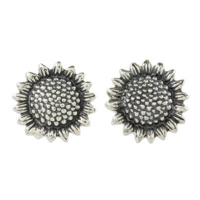 Flourishing Sunflowers,'Realistic Sunflower Earrings in Sterling Silver'