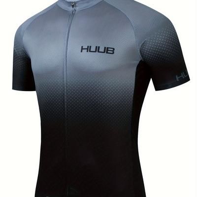 TEMU Huub Men's Short Sleeve Cycling Jersey - Polyester 100% Knit Fabric, Crew Neck, Geometric Pattern, Medium Stretch, Regular Fit, Sports Top For Cycling, Triathlon, Fishing - Universal