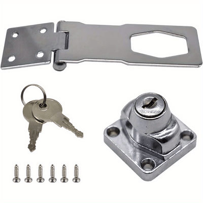 TEMU 1 Set 2-in-1 Locks With Lock Plates, Thickened Office Desk File Cabinet Locks, Locks, -degree Hasp Locks For Shops & Stores & Hotels