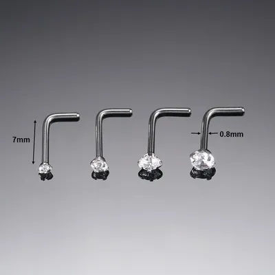 10 Pcs/Lot 1.2/2/2.5/3MM CZ Zircon Nose Studs Stainless Steel L Shape Nostril Studs for Woman Man Body Piercing Jewelry 20G